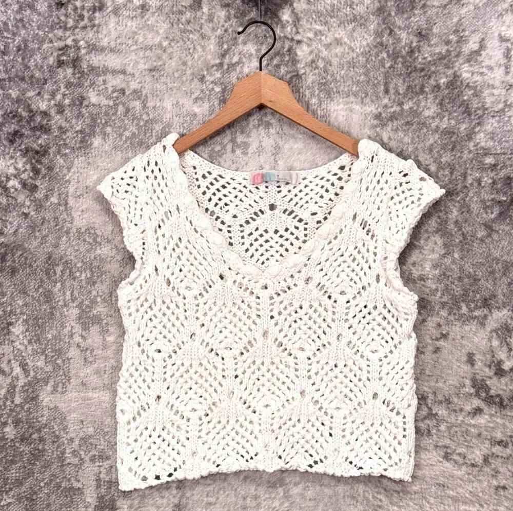 Free People Beach Top Medium Womens White Crochet Knit Resort Wear